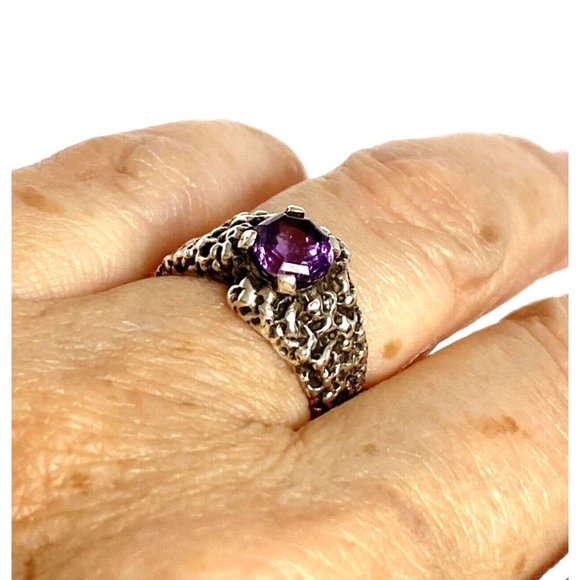 Don Dietz Handmade Amethyst 6mm Gemstone Cast Sterling Silver Ring Size 5.75 - Picture 13 of 16
